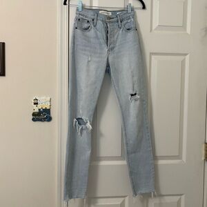 Denim Forum Aritzia Yoko High Rise Slim Distressed Jeans with Multiple Buttons